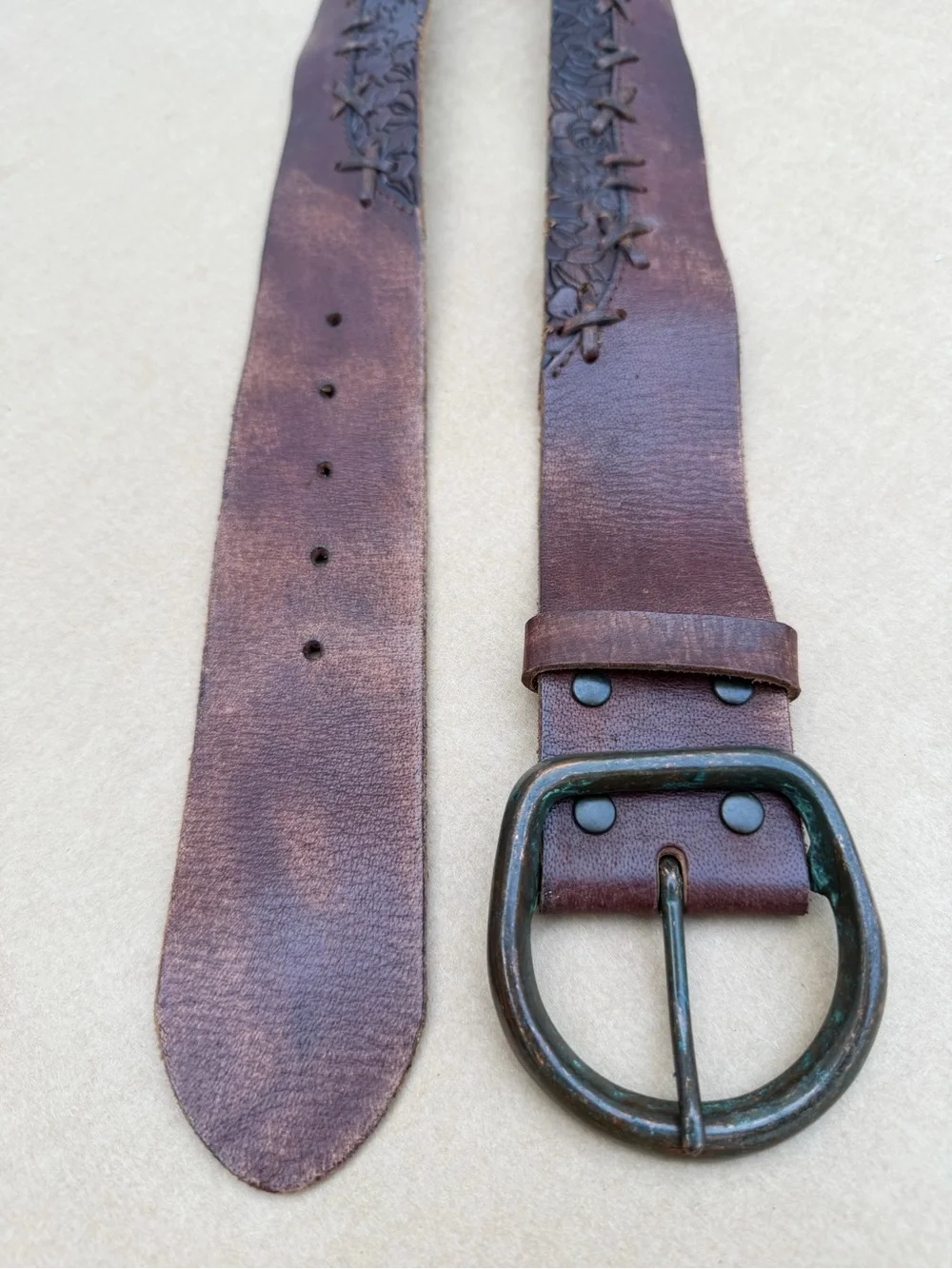 Vintage Y2K Abercrombie & Fitch Genuine Leather Wide Belt Floral Boho Size M